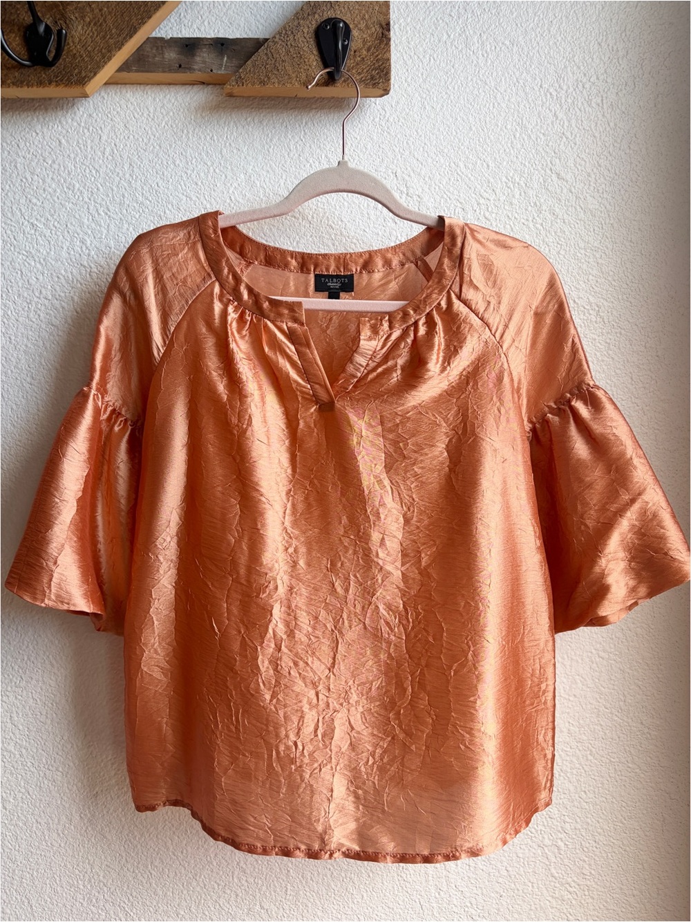 Talbots Copper Silk Textured Flare Sleeve Blouse P